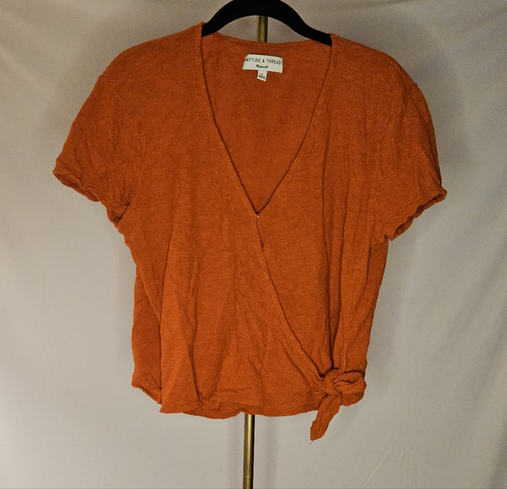 Madewell Texture & Thread Wrap-Tie Top in Ripe Persimmon